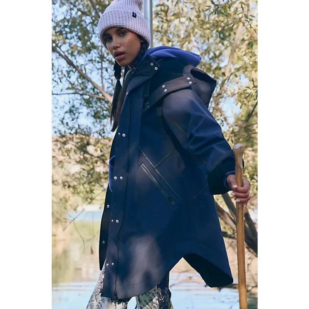 Free People Moon Magic Reflective Rain Parka Navy Size M - Picture 4 of 13